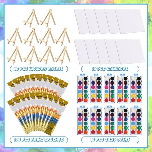 Crtiin 10 Set Canvas Boards with Easel for Painting Kit Include 10 Wood Easels 10 Pcs Canvases 10 Pcs Watercolor Paint and 100 Pcs Brushes Paint and Sip Kit Art Supplies for Adults (8 x 10 Inch) in Saudi Arabia