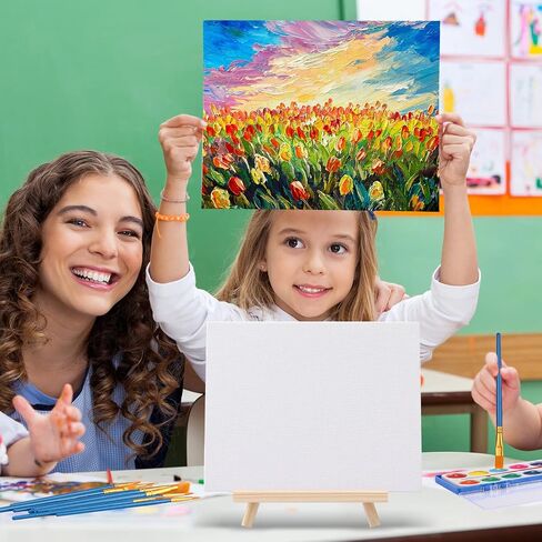 Crtiin 10 Set Canvas Boards with Easel for Painting Kit Include 10 Wood Easels 10 Pcs Canvases 10 Pcs Watercolor Paint and 100 Pcs Brushes Paint and Sip Kit Art Supplies for Adults (8 x 10 Inch) in Saudi Arabia