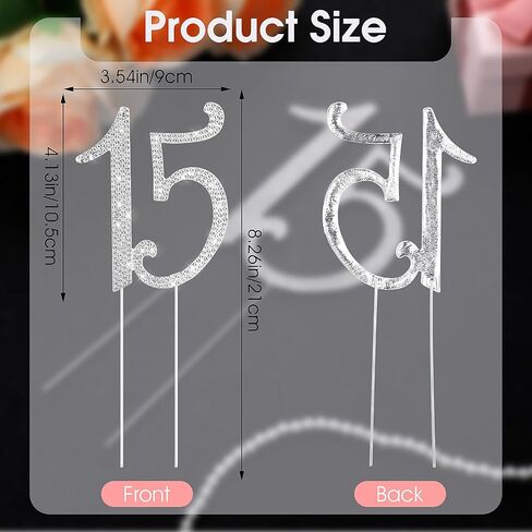 Mabor 15 Cake Topper, Crystal Happy Number 15th Birthday Cake Topper Rhinestones 15th Cake Topper Decoration Supplies for Birthday Party and Anniversary Party(Silver) in Saudi Arabia