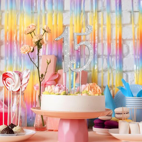 Mabor 15 Cake Topper, Crystal Happy Number 15th Birthday Cake Topper Rhinestones 15th Cake Topper Decoration Supplies for Birthday Party and Anniversary Party(Silver) in Saudi Arabia