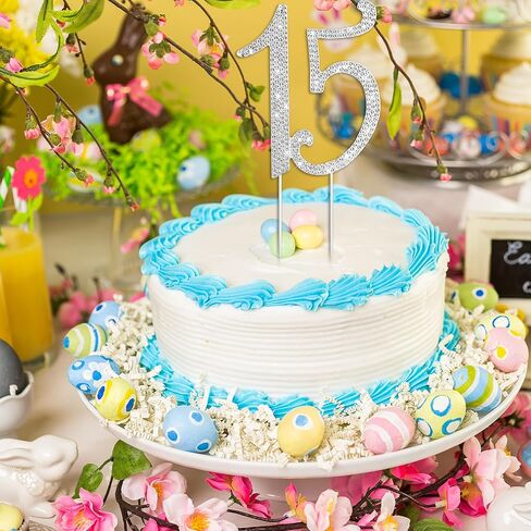 Mabor 15 Cake Topper, Crystal Happy Number 15th Birthday Cake Topper Rhinestones 15th Cake Topper Decoration Supplies for Birthday Party and Anniversary Party(Silver) in Saudi Arabia