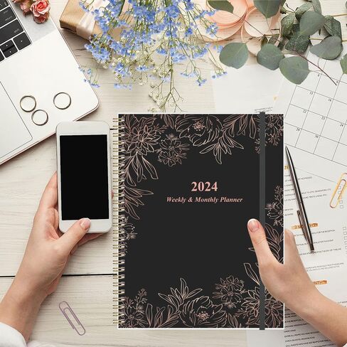 مخطط 2024 - مخطط شهري أسبوعي 2024 يعمل من يناير 2024 إلى ديسمبر 2024، مخطط 2024 مع 12 علامة تبويب شهرية، 8.5 بوصة × 11 بوصة، زهرة سوداء in Kuwait