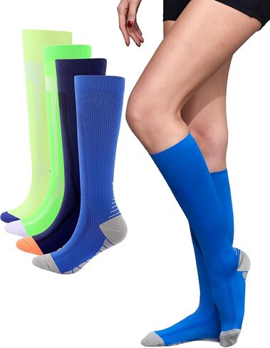 Compression Socks for Women and Men Support Sport Socks for Travel, Running, Athletic, 4 Pairs, 20-30 mmhg in Kuwait