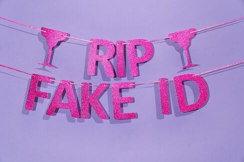 HOUSE OF PARTY 21st Birthday Banner Decorations, Hot Pink Glitter RIP FAKE ID Birthday Banner, Pre-Strung Happy 21st Birthday Party Sign 21st Birthday Supplies for Women Birthday Party Favors in Kuwait