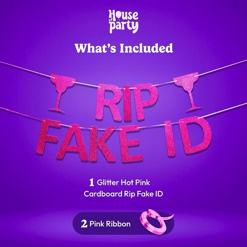 HOUSE OF PARTY 21st Birthday Banner Decorations, Hot Pink Glitter RIP FAKE ID Birthday Banner, Pre-Strung Happy 21st Birthday Party Sign 21st Birthday Supplies for Women Birthday Party Favors in Kuwait