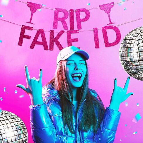 HOUSE OF PARTY 21st Birthday Banner Decorations, Hot Pink Glitter RIP FAKE ID Birthday Banner, Pre-Strung Happy 21st Birthday Party Sign 21st Birthday Supplies for Women Birthday Party Favors in Kuwait