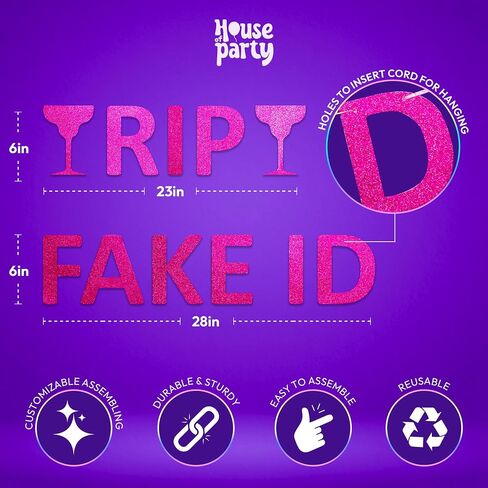 HOUSE OF PARTY 21st Birthday Banner Decorations, Hot Pink Glitter RIP FAKE ID Birthday Banner, Pre-Strung Happy 21st Birthday Party Sign 21st Birthday Supplies for Women Birthday Party Favors in Kuwait