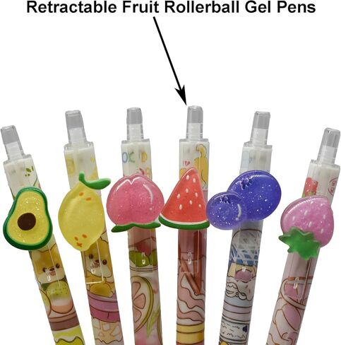 Maydahui 6 PCS Retractable Fruit Rollerball Gel Pens Priting Animal Pen Watermelon Lemon Avocado Strawberry Blueberry Peach Style Black Ink for School Party Office in Saudi Arabia