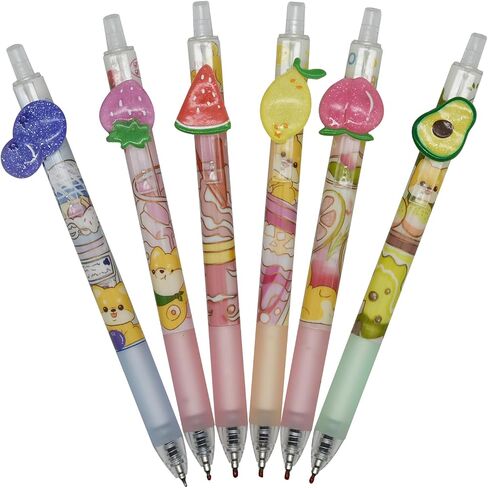 Maydahui 6 PCS Retractable Fruit Rollerball Gel Pens Priting Animal Pen Watermelon Lemon Avocado Strawberry Blueberry Peach Style Black Ink for School Party Office in Saudi Arabia