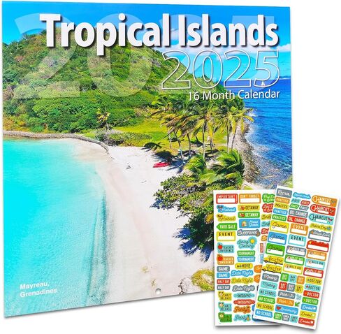 Tropical Islands Calendar 2025 - Deluxe 2025 Islands of the Caribbean Wall Calendar Bundle with Over 100 Calendar Reminder Stickers (Beach Themed Gifts, Office Supplies) in Saudi Arabia