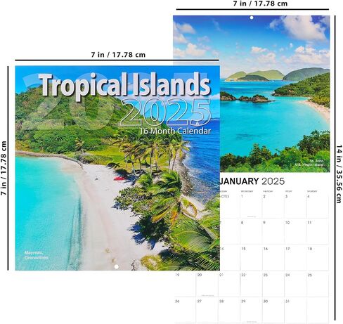 Tropical Islands Calendar 2025 - Deluxe 2025 Islands of the Caribbean Wall Calendar Bundle with Over 100 Calendar Reminder Stickers (Beach Themed Gifts, Office Supplies) in Saudi Arabia