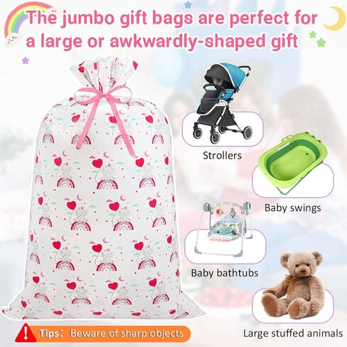 Shintop Large Baby Girl Gift Bag, 36x56inch Pink Big Baby Gift Bag Jumbo Plastic Gift Sack Extra Large Gift Wrap for Baby Shower Giant Gifts Odd Shaped Presents (1pack) in Saudi Arabia
