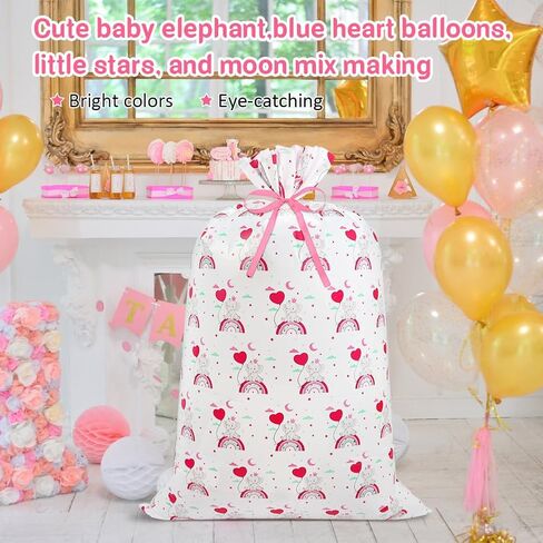 Shintop Large Baby Girl Gift Bag, 36x56inch Pink Big Baby Gift Bag Jumbo Plastic Gift Sack Extra Large Gift Wrap for Baby Shower Giant Gifts Odd Shaped Presents (1pack) in Saudi Arabia