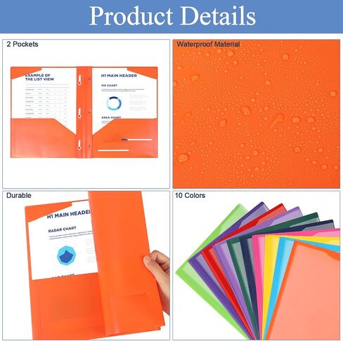 30 حزمة من المجلدات البلاستيكية مع جيب أمامي شفاف، 10 مجلدات جيب ملونة مع شوكات لمجلدات ورقية بحجم الحروف مع جيوب، 3 فتحات مثقوبة للمدرسة والمكتب المنزلي in Kuwait