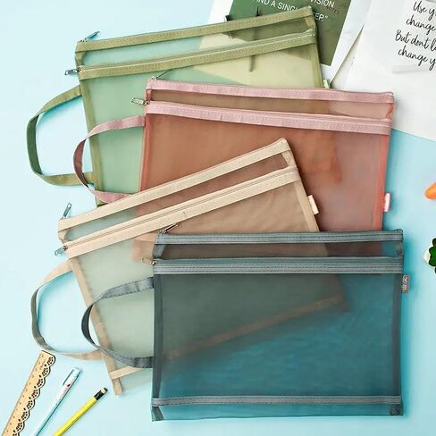 10 عبوات من أكياس الحقيبة الشبكية بسحاب ذات طبقات مزدوجة مع مقبض لألعاب الألغاز ومكعبات البناء وتنظيم التخزين، وحقائب تخزين السفر للمدرسة والمنزل والمكتب (10 قطع، ملونة، A4-2 طبقات) in Saudi Arabia