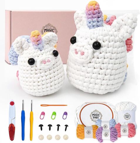 DIY White Unicorn Crochet Kit - Complete Handmade Craft Set for Magical Creations, Includes Soft Yarn & Step-by-Step Guide in Saudi Arabia