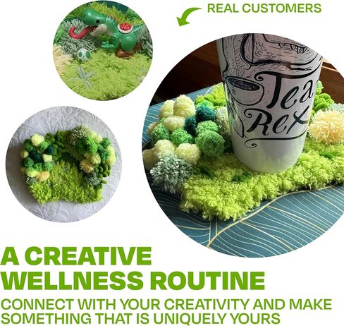 CRAFT CLUB Green Oasis Coaster Moss Coaster Kit DIY Craft Set with Video Tutorials Includes Milk Feather Bobble Yarn Ideal for Beginners and Experienced Crafters 20cm x 17cm in Saudi Arabia