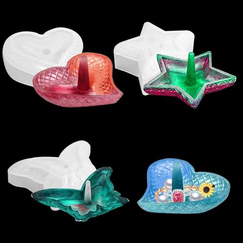 Zayookey 3Pcs Ring Holder Resin Mold, Heart Shape Ring Dish Silicone Molds, Butterfly Ring Holder Mold Pentagram Jewelry Tray Mould for Epoxy Resin Casting DIY Trinket Earring Display Stand (White) in Kuwait