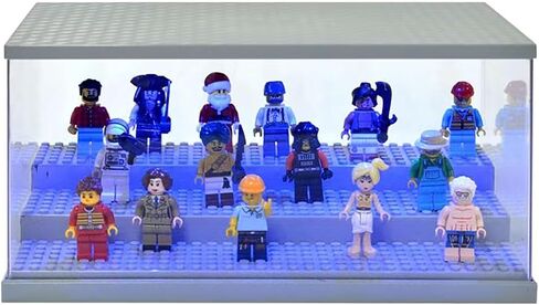 Display Case with LED Light for Minifigure Action Figures Blocks, 3 Layers Acrylic Minifigure Storage Display Box for Lego Mini Figures, Gray in Saudi Arabia