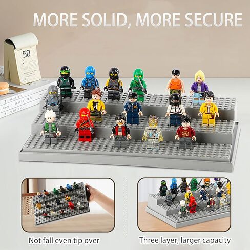 Display Case with LED Light for Minifigure Action Figures Blocks, 3 Layers Acrylic Minifigure Storage Display Box for Lego Mini Figures, Gray in Saudi Arabia