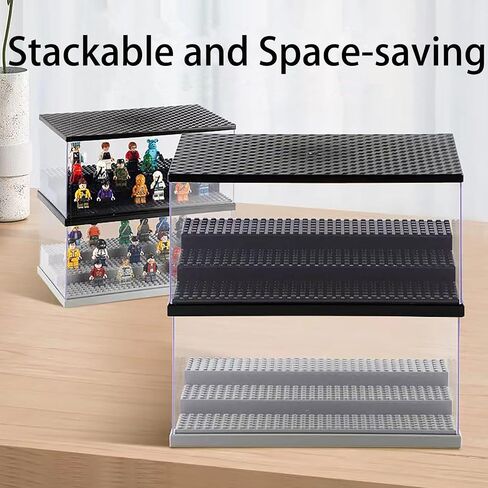Display Case with LED Light for Minifigure Action Figures Blocks, 3 Layers Acrylic Minifigure Storage Display Box for Lego Mini Figures, Gray in Saudi Arabia