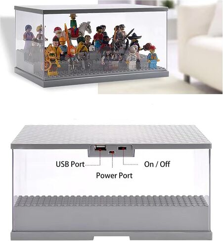 Display Case with LED Light for Minifigure Action Figures Blocks, 3 Layers Acrylic Minifigure Storage Display Box for Lego Mini Figures, Gray in Saudi Arabia