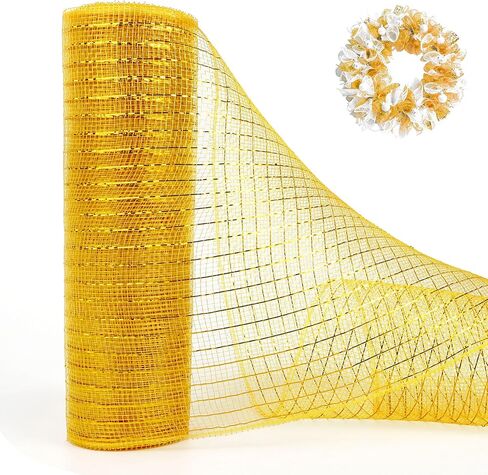 شريط شبكي لعيد الميلاد، شريط شبكي من أكاليل الربيع مقاس 10 بوصة × 30 قدمًا، ذهبي مع رقائق ذهبية بسلك واسع ديكو شبكي لفات الشريط من أجل أكاليل الحرف اليدوية DIY إكليل الزفاف لوازم حفلات تزيين شجرة عيد الميلاد in Kuwait