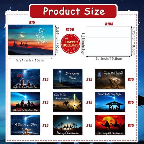 Zhanmai 150 Pcs bulk Looking for Jesus Christmas Cards Holiday Traditional Greeting Cards with 150 Pcs Envelopes 150 Pcs Stickers Religious Jesus Cards Christmas Cards Gift for Adults in Saudi Arabia