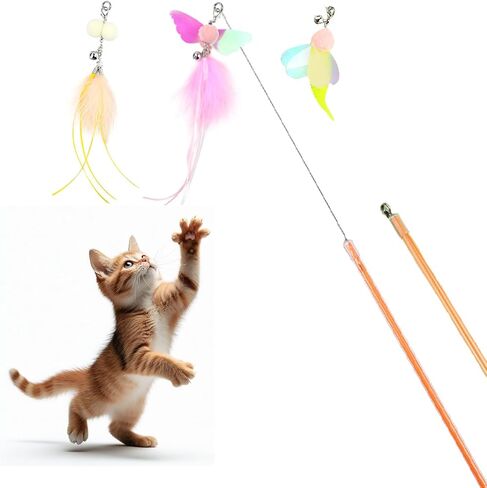 Feather Cat Wand Toys Replacement Interactive Cat Wand Attachments 3 Pcs Butterfly Goldfish Feather Senses Refills Teaser Cat Toys with Bell for Kitty Kitten in Saudi Arabia