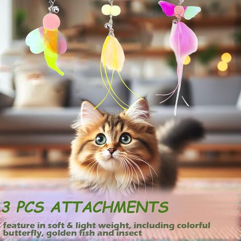 Feather Cat Wand Toys Replacement Interactive Cat Wand Attachments 3 Pcs Butterfly Goldfish Feather Senses Refills Teaser Cat Toys with Bell for Kitty Kitten in Saudi Arabia