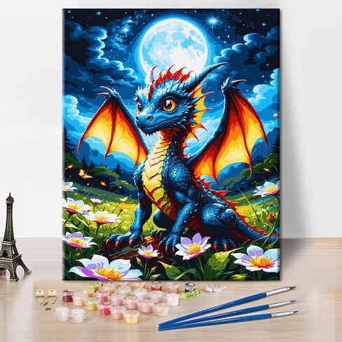 Rebotipy Paint by Number Kits DIY Dragon Paint by Numbers with Brushes Painting Dragon Cub on Canvas Animals Paint by Numbers Kits for Adults for Living Room Bedroom Home Wall Art Decor 16x20 in in Kuwait