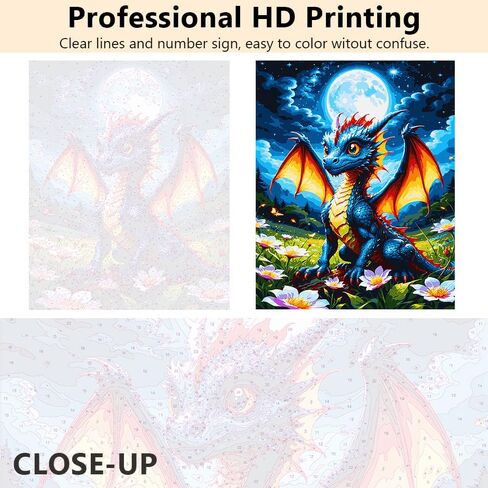 Rebotipy Paint by Number Kits DIY Dragon Paint by Numbers with Brushes Painting Dragon Cub on Canvas Animals Paint by Numbers Kits for Adults for Living Room Bedroom Home Wall Art Decor 16x20 in in Kuwait