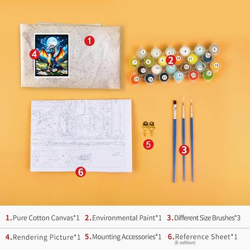 Rebotipy Paint by Number Kits DIY Dragon Paint by Numbers with Brushes Painting Dragon Cub on Canvas Animals Paint by Numbers Kits for Adults for Living Room Bedroom Home Wall Art Decor 16x20 in in Kuwait