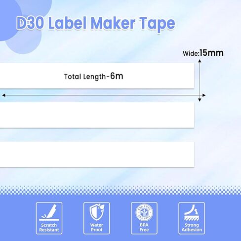 شريط Memoking D30 المستمر غير المقطوع - شريط صانع ملصقات صغير للملصقات الحرارية D30 باللون الأبيض، 3 لفات in Kuwait