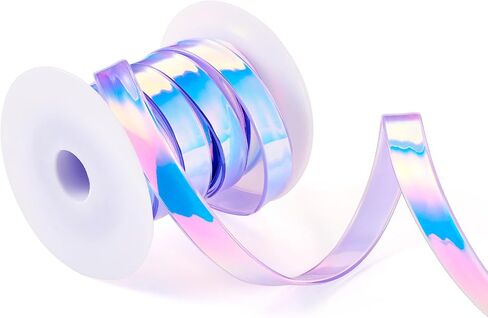 5.47 Yards 1/2 inch Holographic Iridescent PVC Ribbon Green Flat Waterproof Silicone Ribbon Gradient Rainbow Lanyard String for DIY Crafts Keychain Bracelet Phonechain in Kuwait