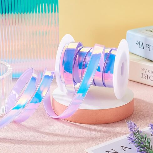5.47 Yards 1/2 inch Holographic Iridescent PVC Ribbon Green Flat Waterproof Silicone Ribbon Gradient Rainbow Lanyard String for DIY Crafts Keychain Bracelet Phonechain in Kuwait