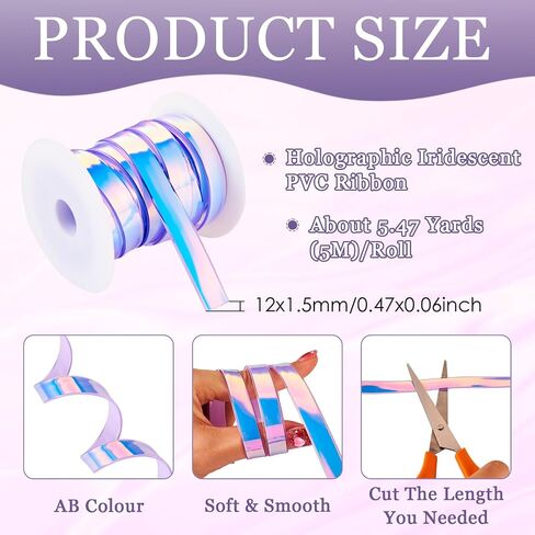 5.47 Yards 1/2 inch Holographic Iridescent PVC Ribbon Green Flat Waterproof Silicone Ribbon Gradient Rainbow Lanyard String for DIY Crafts Keychain Bracelet Phonechain in Kuwait