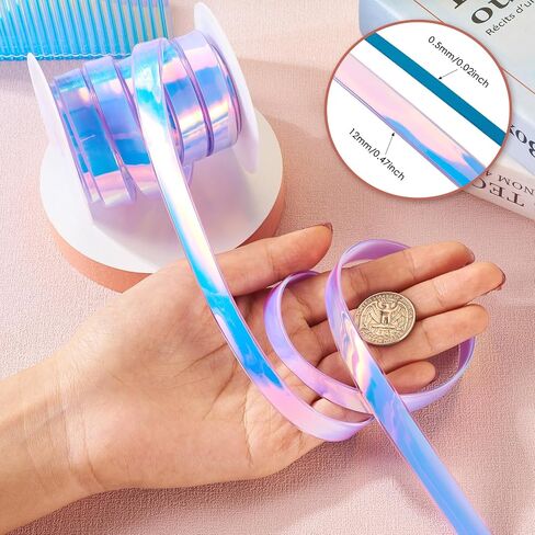 5.47 Yards 1/2 inch Holographic Iridescent PVC Ribbon Green Flat Waterproof Silicone Ribbon Gradient Rainbow Lanyard String for DIY Crafts Keychain Bracelet Phonechain in Kuwait