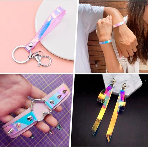 5.47 Yards 1/2 inch Holographic Iridescent PVC Ribbon Green Flat Waterproof Silicone Ribbon Gradient Rainbow Lanyard String for DIY Crafts Keychain Bracelet Phonechain in Kuwait