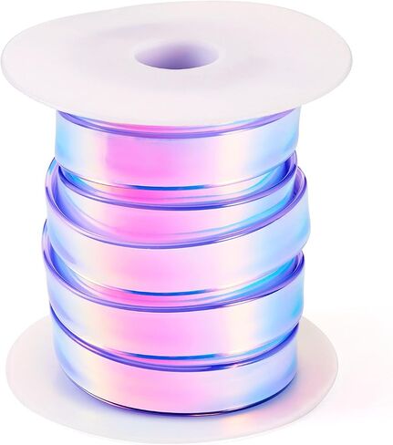 5.47 Yards 1/2 inch Holographic Iridescent PVC Ribbon Green Flat Waterproof Silicone Ribbon Gradient Rainbow Lanyard String for DIY Crafts Keychain Bracelet Phonechain in Kuwait
