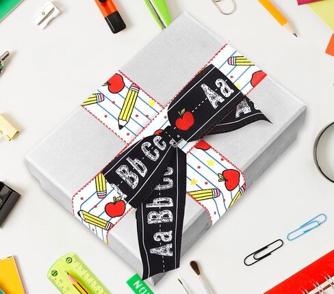 Hying 2 Rolls Back to School Ribbons for Wreath Bows, 2.5"×10 Yards Wired Edge Ribbons Black Burlap Ribbon Apples ABC Craft Ribbons for Gift Wrapping Preschool Classroom Decorations Supplies in Kuwait