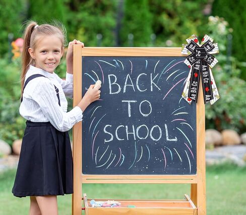 Hying 2 Rolls Back to School Ribbons for Wreath Bows, 2.5"×10 Yards Wired Edge Ribbons Black Burlap Ribbon Apples ABC Craft Ribbons for Gift Wrapping Preschool Classroom Decorations Supplies in Kuwait