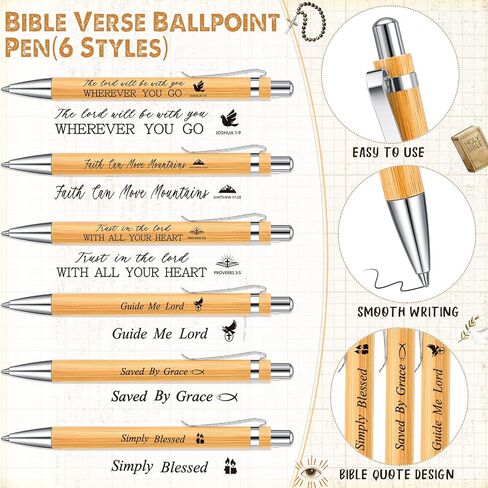 Roowest 60 Pcs Bible Verse Ballpoint Pen Bamboo Retractable Christian Pens Inspirational Scripture Ballpoint with Black Ink, Velvet Bags Easter Pens Religious Gifts for Easter Pastor Office Supply in Kuwait