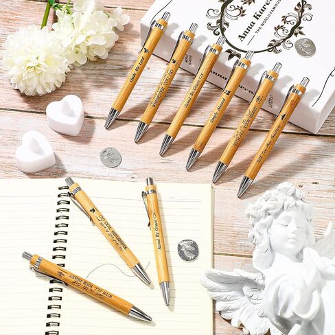 Roowest 60 Pcs Bible Verse Ballpoint Pen Bamboo Retractable Christian Pens Inspirational Scripture Ballpoint with Black Ink, Velvet Bags Easter Pens Religious Gifts for Easter Pastor Office Supply in Kuwait