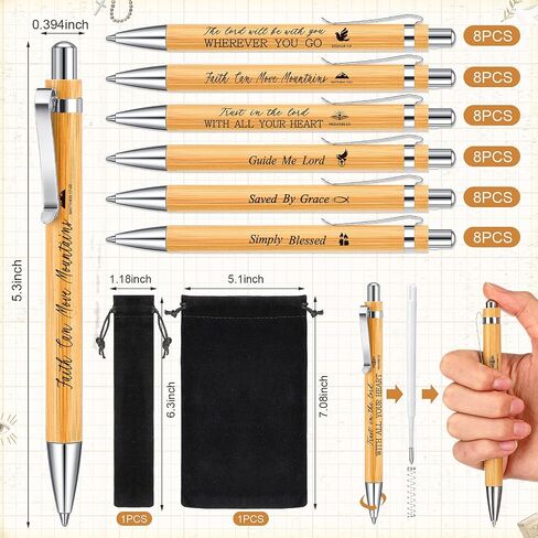 Roowest 60 Pcs Bible Verse Ballpoint Pen Bamboo Retractable Christian Pens Inspirational Scripture Ballpoint with Black Ink, Velvet Bags Easter Pens Religious Gifts for Easter Pastor Office Supply in Kuwait