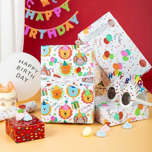 MAYPLUSS Birthday Gift Wrapping Paper for Girl - 17 x 120Inch Per Roll(3 Mini Roll) - Creative Pink Girly Birthday Party Hat, Balloon & Stripe Gift Wrap for Kids Birthday Baby Shower Party Holiday in Saudi Arabia