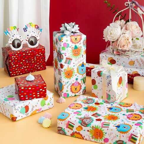 MAYPLUSS Birthday Gift Wrapping Paper for Girl - 17 x 120Inch Per Roll(3 Mini Roll) - Creative Pink Girly Birthday Party Hat, Balloon & Stripe Gift Wrap for Kids Birthday Baby Shower Party Holiday in Saudi Arabia