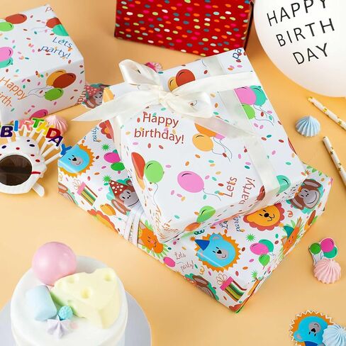 MAYPLUSS Birthday Gift Wrapping Paper for Girl - 17 x 120Inch Per Roll(3 Mini Roll) - Creative Pink Girly Birthday Party Hat, Balloon & Stripe Gift Wrap for Kids Birthday Baby Shower Party Holiday in Saudi Arabia