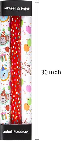 MAYPLUSS Birthday Gift Wrapping Paper for Girl - 17 x 120Inch Per Roll(3 Mini Roll) - Creative Pink Girly Birthday Party Hat, Balloon & Stripe Gift Wrap for Kids Birthday Baby Shower Party Holiday in Saudi Arabia