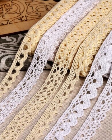 1.5 إلى 1.75 بوصة × 20 ياردة شريط دانتيل من القطن باللون البيج للخياطة وتغليف الهدايا من Alice Crafts | 4 لفات × 5 ياردات لكل منها، مجموعة من 4 أنماط متنوعة in Kuwait